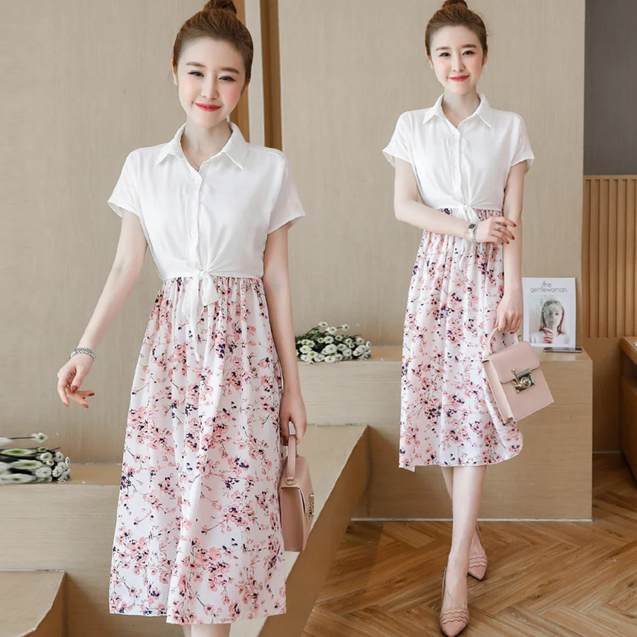 2019 в Корейском стиле Винтаж Boho рубашка-сарафан летнее платье плюс Размеры принт