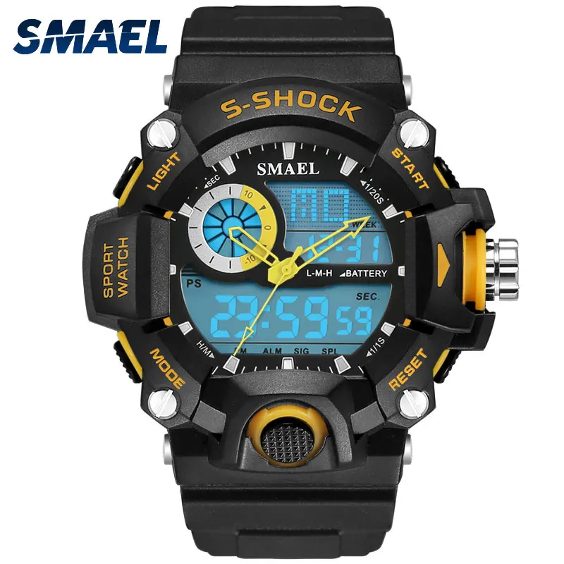 SMAEL наручные часы для мужчин бренд s shock Dual Time Водонепроницаемый Секундомер