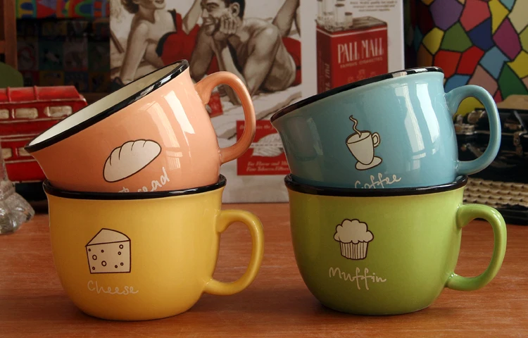 

Семейная кружка, набор из 4 предметов, посуда для напитков, печенье, керамическая чашка конфетного цвета, кружка для молока и кофе