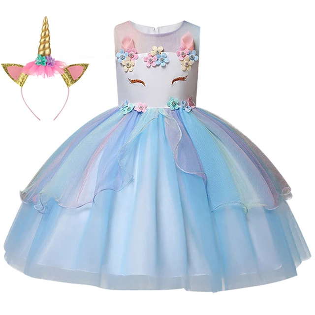 Girls Unicorn Tutu Dress Summer 2019 Rainbow Princess Kids Party Christmas Halloween Pony Cosplay Costume 3-10T | Детская одежда и