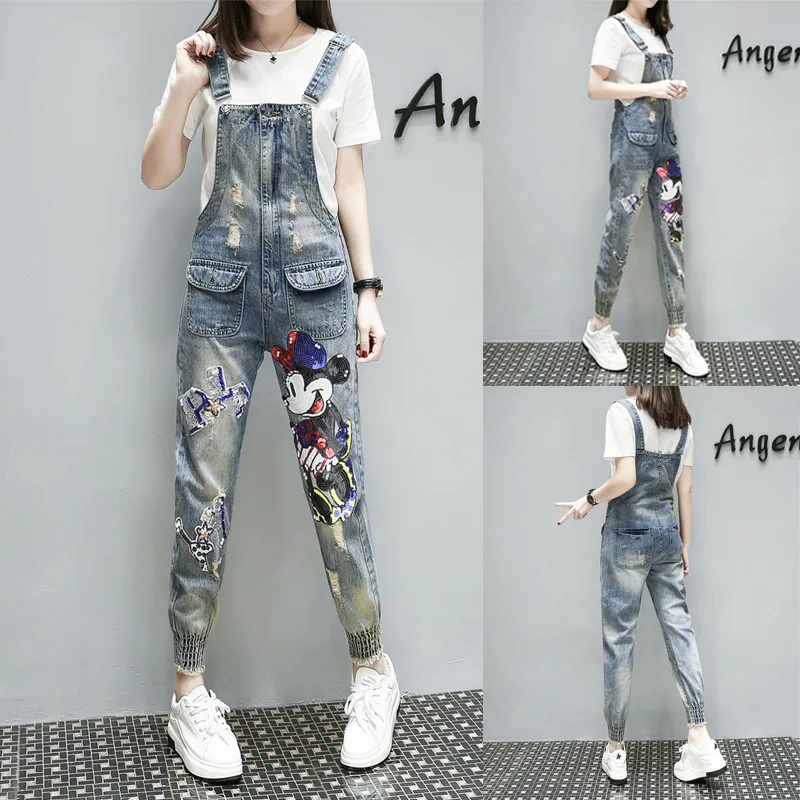 Минни костюм Маус модный темперамент свободные мультфильм дамы джинсы бисером