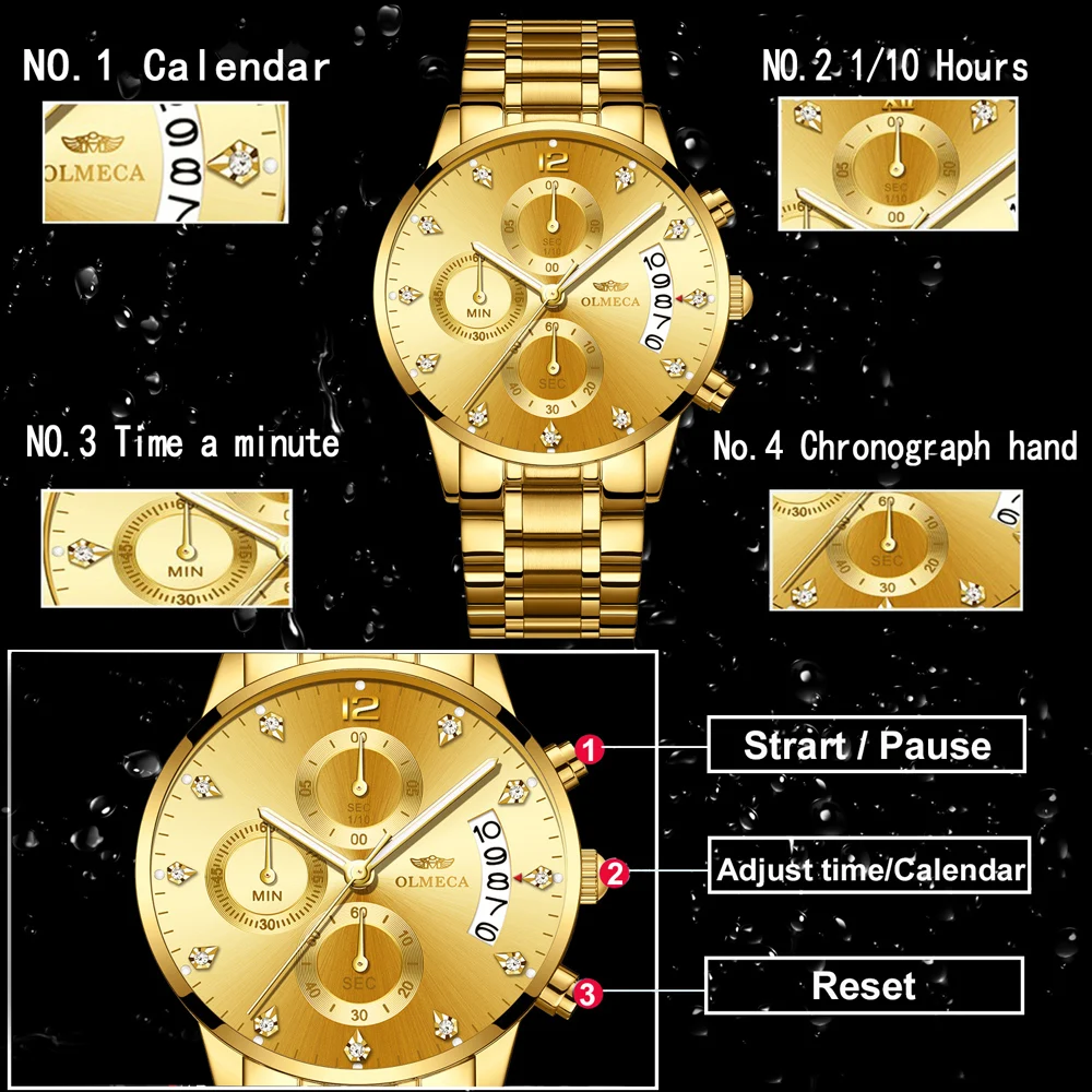 OLMECA Relogio Masculino мужские часы роскошные часы 3ATM водонепроницаемые часы с хронографом наручные часы из нержавеющей стали мужские часы
