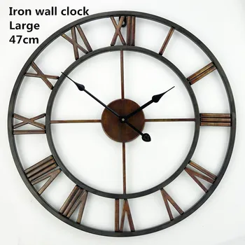 18.5 Inch Oversized 3D Iron Decorative Wall Clock Retro Big Art Gear Roman Numerals Design The Clock On The Wall Diameter 47cm