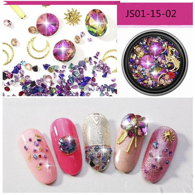 JS01-15-2 1 коробка, смешанные ювелирные изделия из сплава для ногтей, в форме конского глаза/капли воды/в форме сердца, ювелирное изделие из сплава для нейл-арта, икра, украшения для ногтей своими руками, стразы# J - Цвет: JS01-15-2