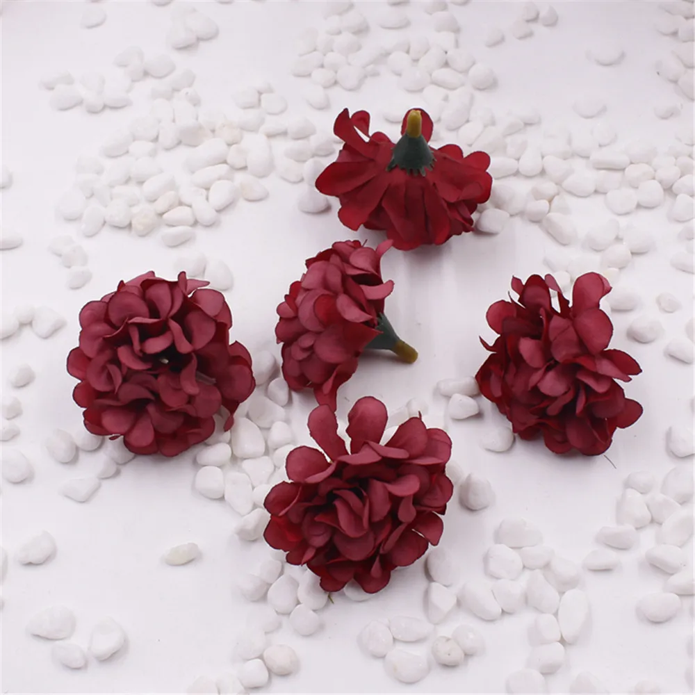 4CM Head 5PCS Artificial Silk Small Carnations Fake Chrysanthemum Hydrangea Heads DIY Decoration For Wrist Corsage Hat Bouquet | Дом и сад