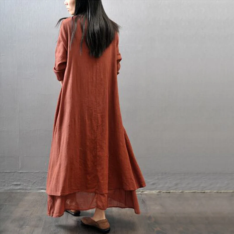 Летнее платье 2016 женское хлопковое льняное с длинным рукавом литературное