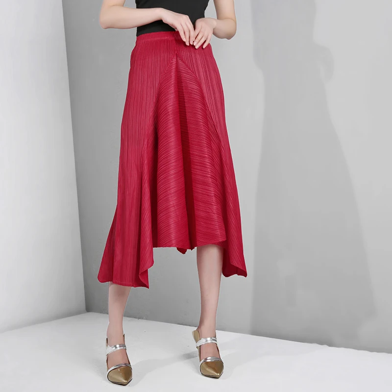 LANMREM 2020 Новинка Весна Лето высокая эластичная талия красная Асимметричная