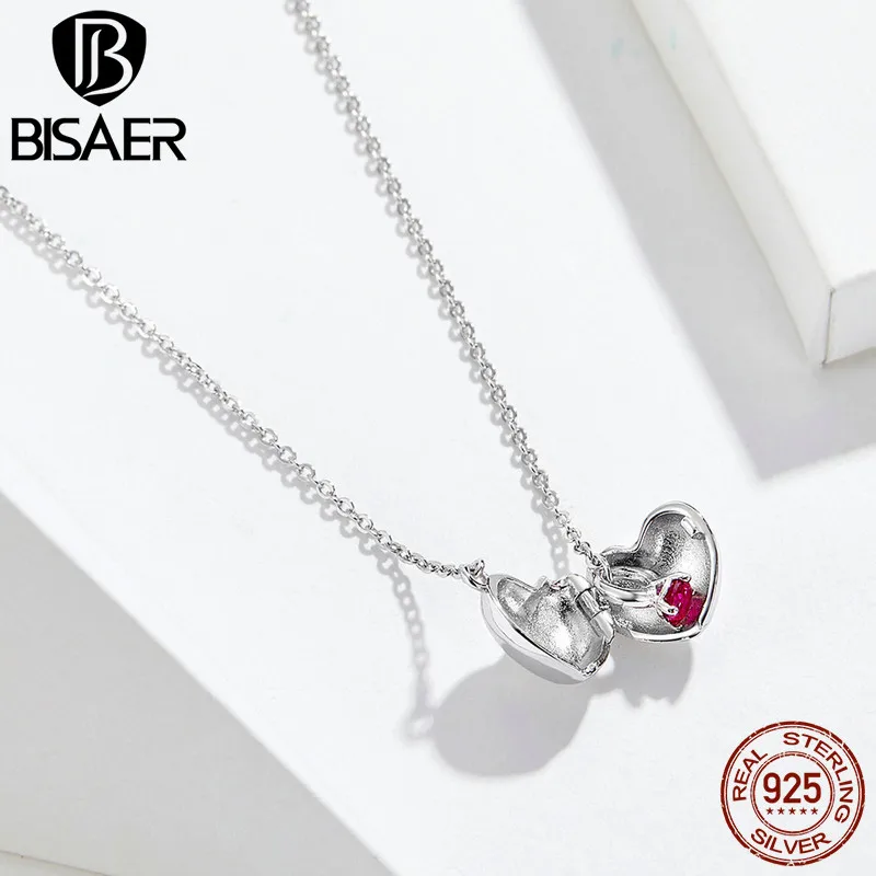 BISAER, романтичный стиль, 925 пробы, серебряное, сердце, роза, кисточка, подвеска, ожерелье для женщин, для свадебной вечеринки, цепочка, ожерелье GAN073