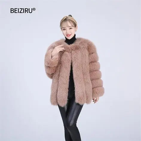 camel BEIZIRU шуба из натурального Лисьего меха женская зимняя натуральная теплая горячая Распродажа Большой Мех с длинным рукавом Новое поступление Серебряная лисица пальто - Цвет: camel