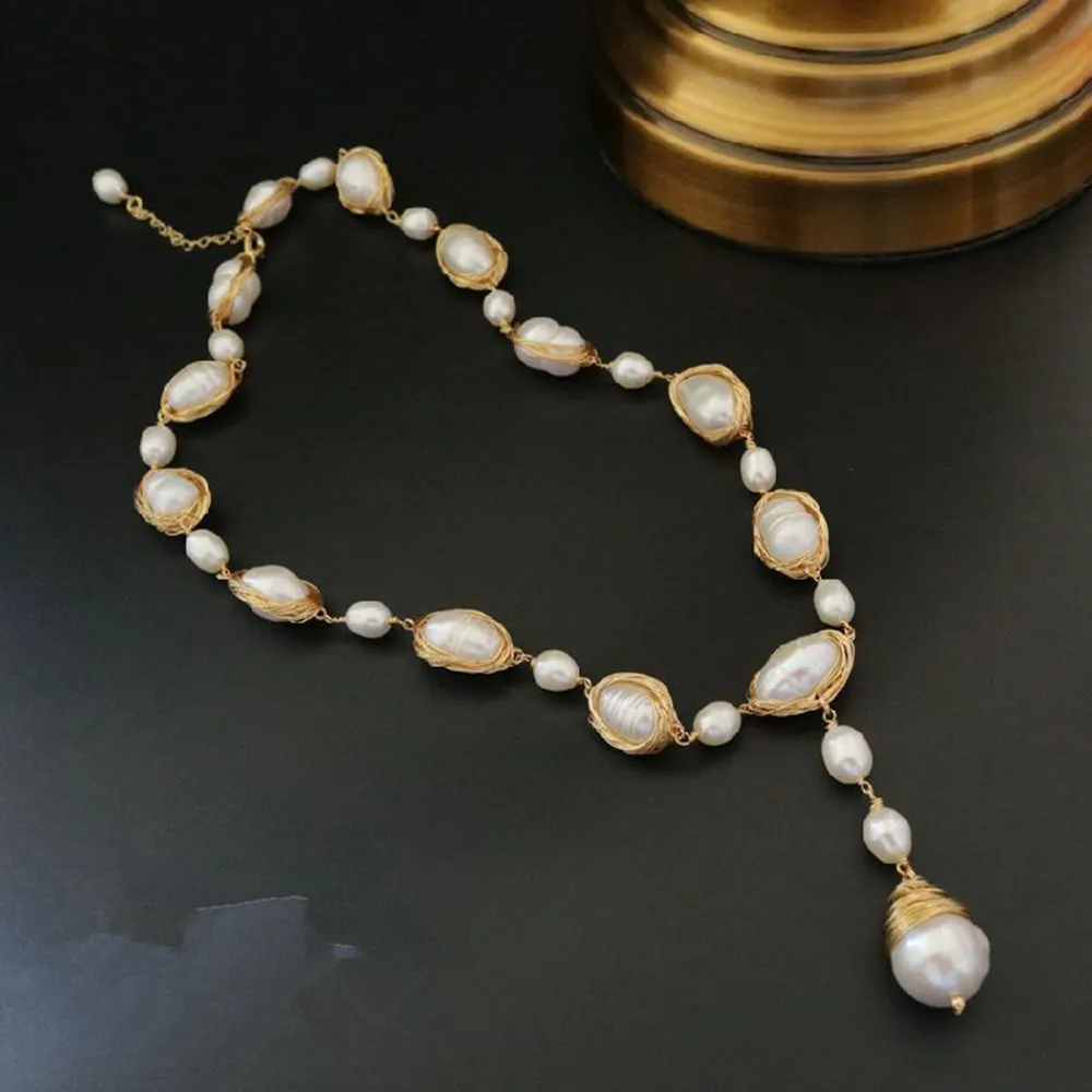 

freshwater pearl white baroque flat necklace bracelet 18inch 8inch wholesale beads nature FPPJ woman