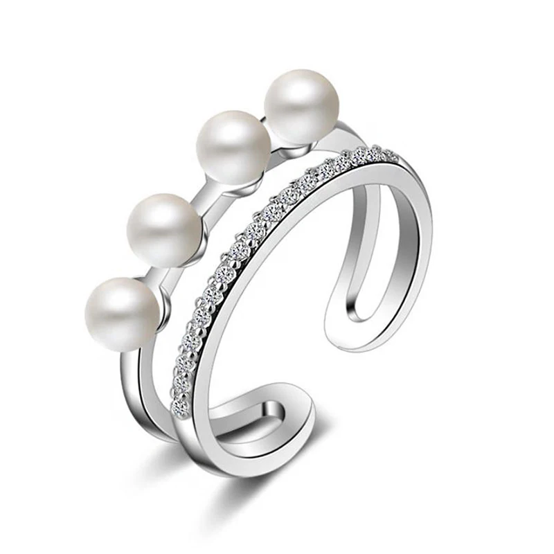 Двухслойные женские свадебные кольца на палец из искусственного жемчуга и