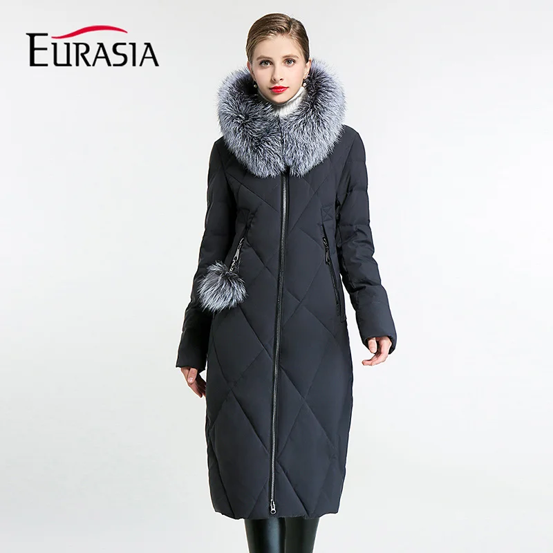 50 Dark gray Евразии Новая Коллекция Полный толстый слой Для женщин зимние Куртки натуральной меховой воротник с капюшоном Дизайн биологического-пуховая парка Y170012 - Цвет: 50 Dark gray