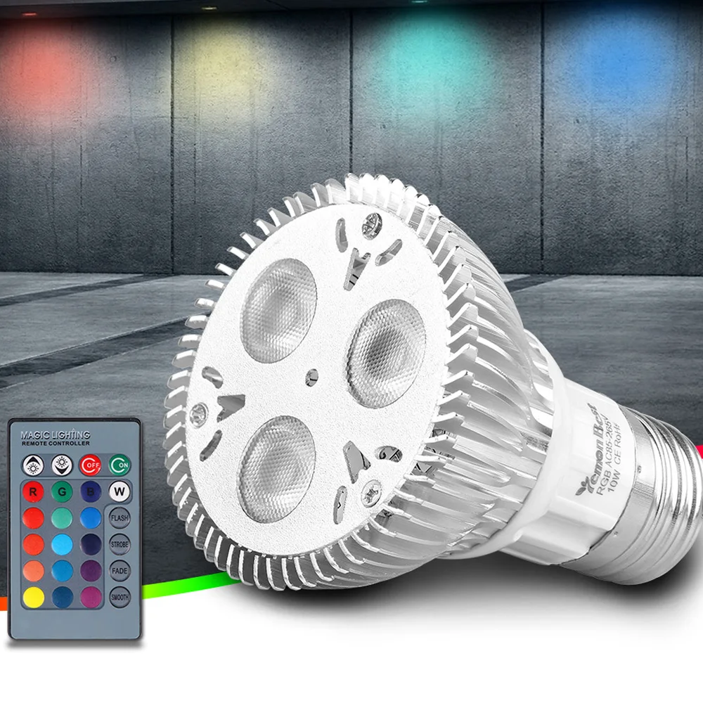 10 Вт PAR20 E27 RGB Светодиодная лампа сценическая 16 видов цветов Пульт дистанционного