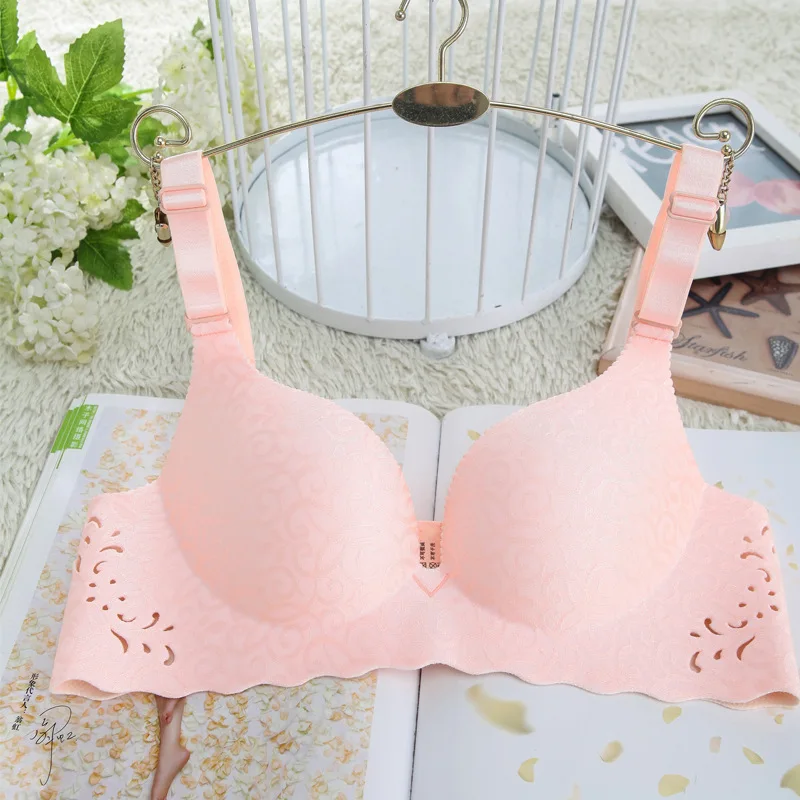 Sexy Deep V Cup Bras For Women Push Up Lingerie Seamless Bra Wireless Bralette Intimates Female Underwear 85c 90c 95c 100c 105c - Цвет: pink