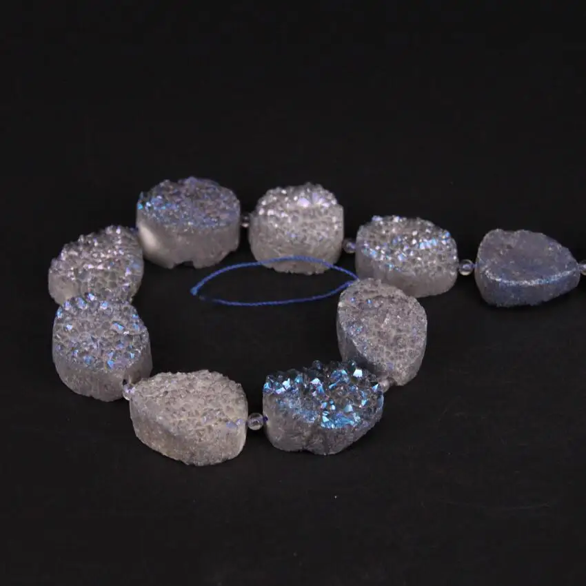 Approx13PCS/нитка синий серый титан натуральный кварц Geode Drusy овальные ПЛИТЫ самородок бусины, агат Кристалл друзы ломтик подвески