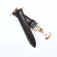rose goldr-Black Ремешок аллигатора для iWatch Apple Watch 38 мм 42 мм серия двойная Пряжка Бабочка Пряжка ремешок из крокодиловой кожи - Цвет ремешка: rose goldr-Black