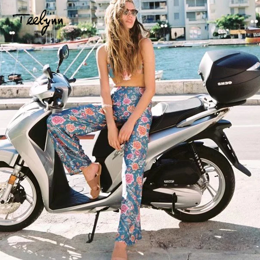 Брюки TEELYNN boho с цветочным принтом летние свободные штаны высокой талией в стиле