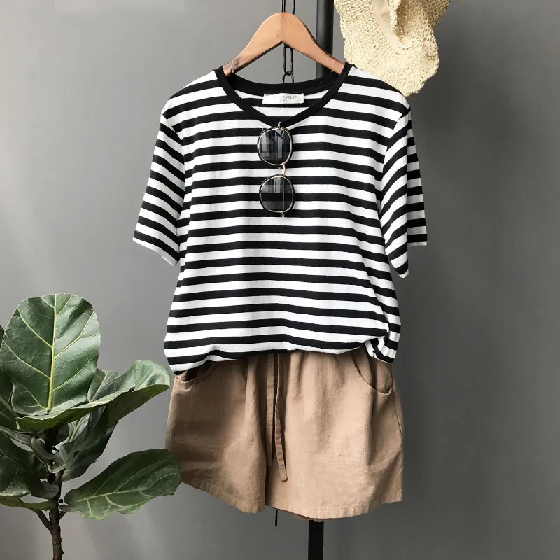 Для женщин Черный Белый o-образным вырезом в тонкую полоску Топы корректирующие