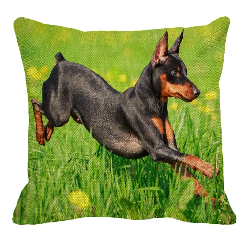 XUNYU симпатичная льняная Подушка-чехол с рисунком Doberman Dogs домашний диван