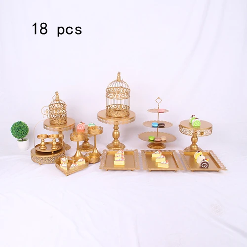 gold 18pcs 7/комплект из белого золота со стразами и жемчугом; металлическая, для подставки для пирожных кекс десерт части стойки держателя вечерние свадебные украшения стола для банкета - Цвет: gold 18pcs