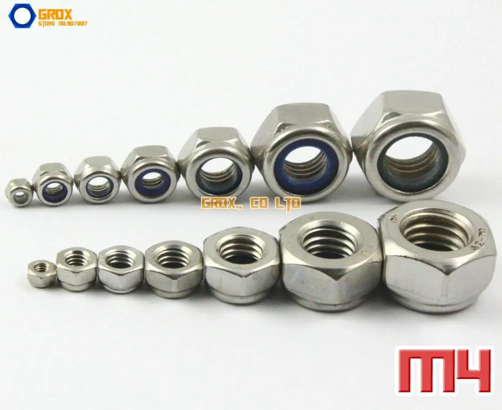 

100 Pieces M4 304 Stainless Steel Metric Thread Hexagon Nyloc Nut Nylon Lock Nuts DIN985