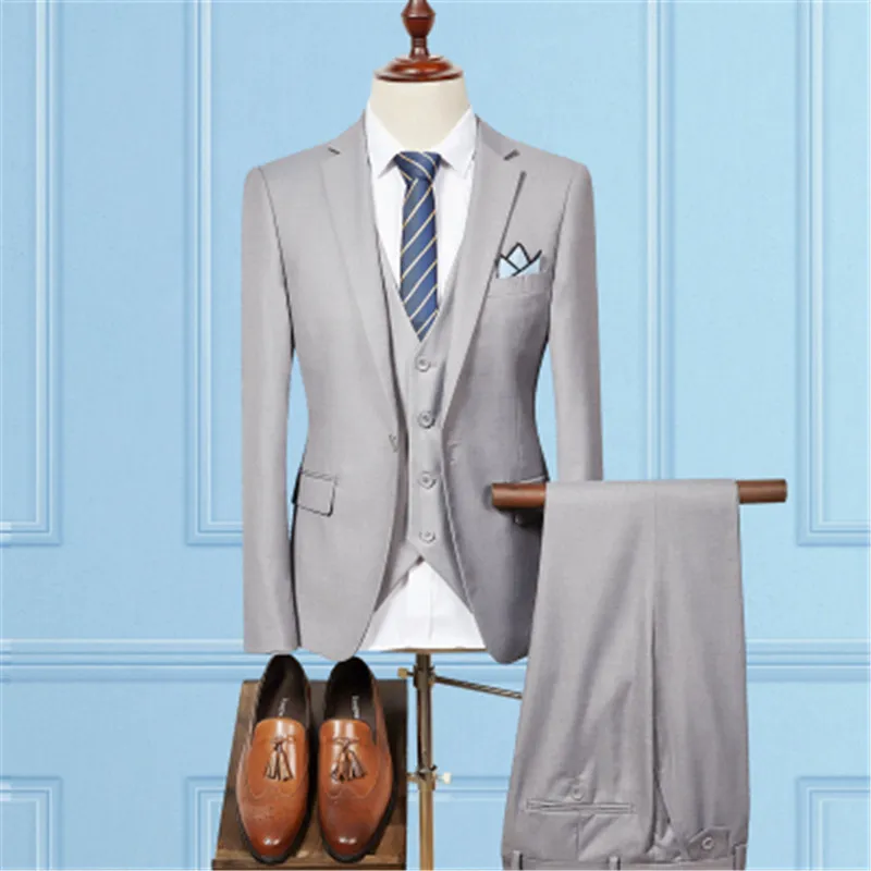 3 pieces sets light Пиджак, брюки, жилет/ Модные мужские деловые костюмы, комплект из трех предметов/мужской свадебный костюм, блейзеры, пальто, брюки, жилет - Цвет: 3 pieces sets light