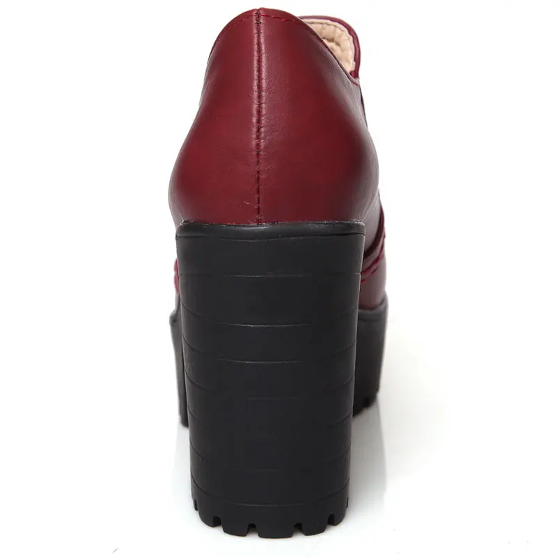 

Fanyuan New fashion spring autumn PU leather slip on high heels 9cm handmade shoes for woman high heels square heel Size 34-46