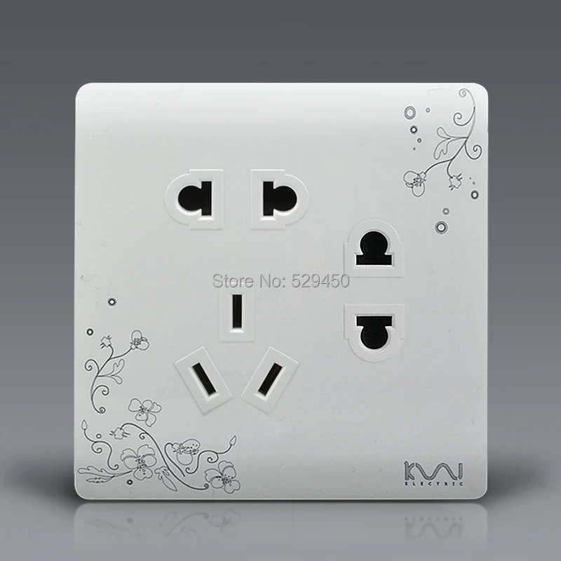 Настенная электрическая розетка COSWALL 7 отверстий белая панель с цветочным узором