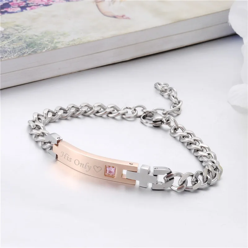 Высококачественный Браслет из нержавеющей стали His Only Her One Crystal Charm для женщин мужчин браслеты пара ювелирных изделий