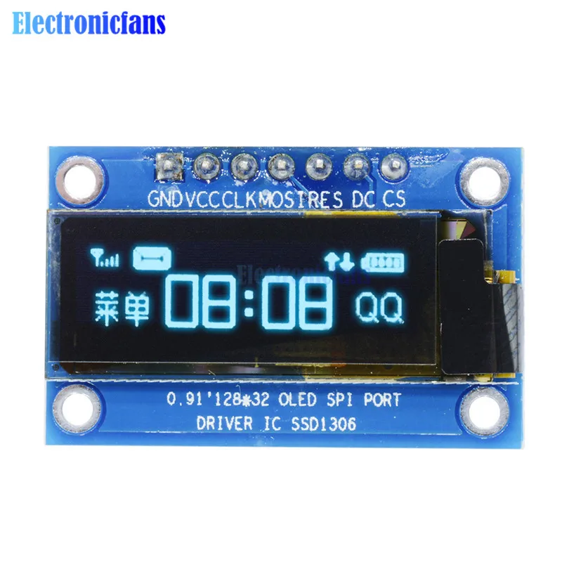 0,91 дюймовый 12832 128x32 синий OLED ЖК-дисплей SSD1306 Драйвер IC DC 3,3 V-5 V SPI для Arduino PIC DIY модуль
