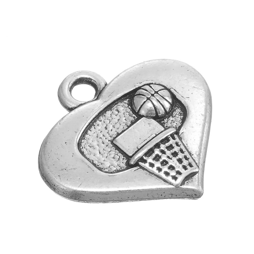 Dawapara Basketball and Hoop Heart Sports Charms For DIY Necklace/Bracelet Making Silver Plated Findings for Men Women 5pcs | Украшения и