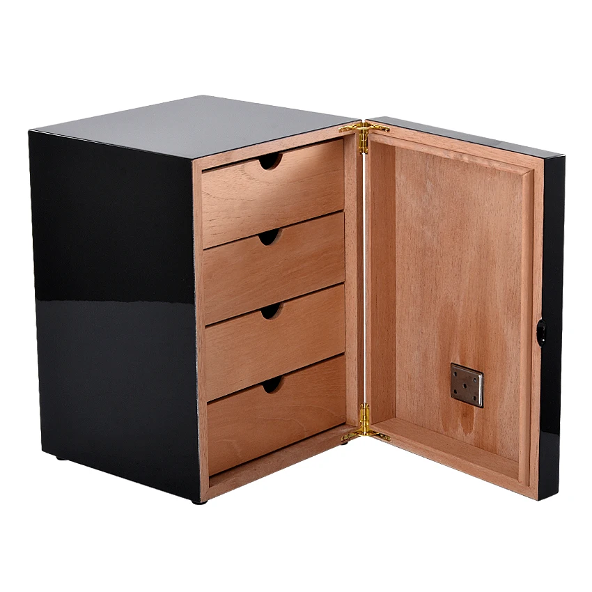 Черный роскошный 4 ящика глянцевый деревянный классический шкафчик для хранения