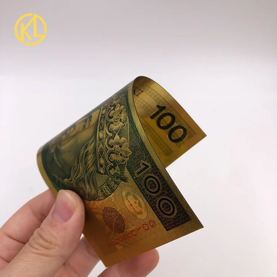 1 шт. Келин цветной 24 к позолоченные Польша декоративная банкнота 100PLN для игры и коллекция