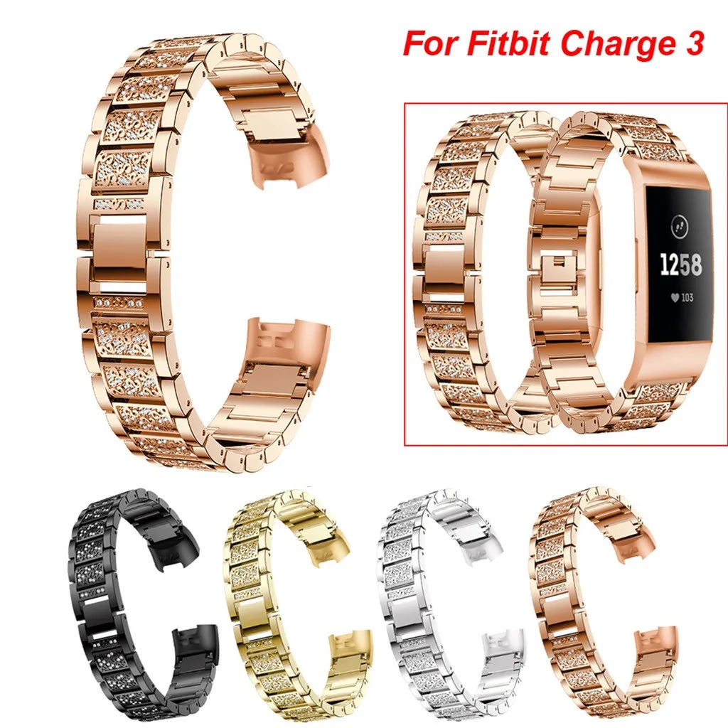 Браслет для фитнеса Fitbit Charge 3 браслет из нержавеющей стали с бриллиантами сменные