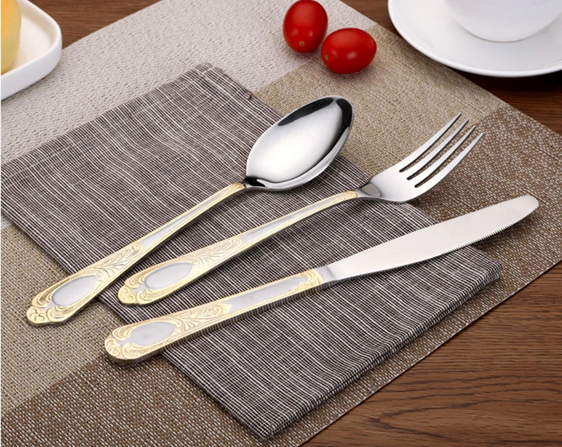 European Style High Grade Gold Flatware Stainless Steel Steak Knives Serving Spoon Kitchen Seti Home Dinner WZN037