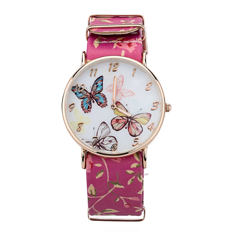 2018 Для женщин пастырской бабочка цветок Повседневное кварцевые часы Дамы бренд