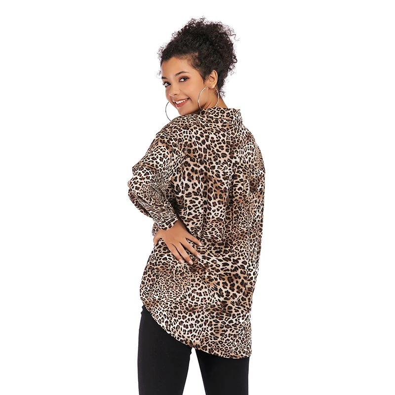 New Women Leopard Blouse Fashion turn down collar long sleeve Chiffon Feminina Clothing Plus Size Loose Blouses |
