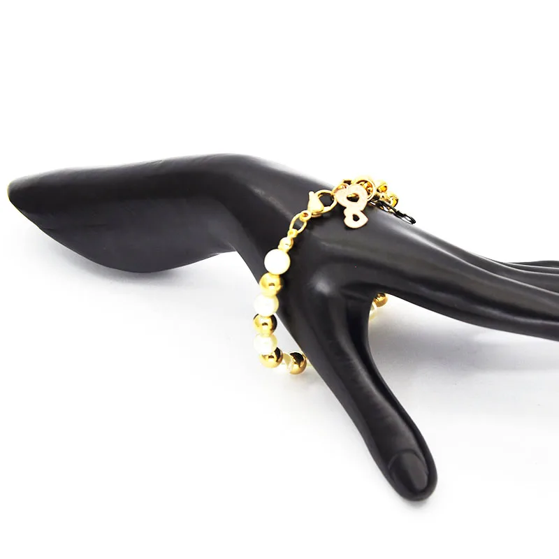 Оптовая продажа браслет из нержавеющей стали золотого цвета с жемчугом и