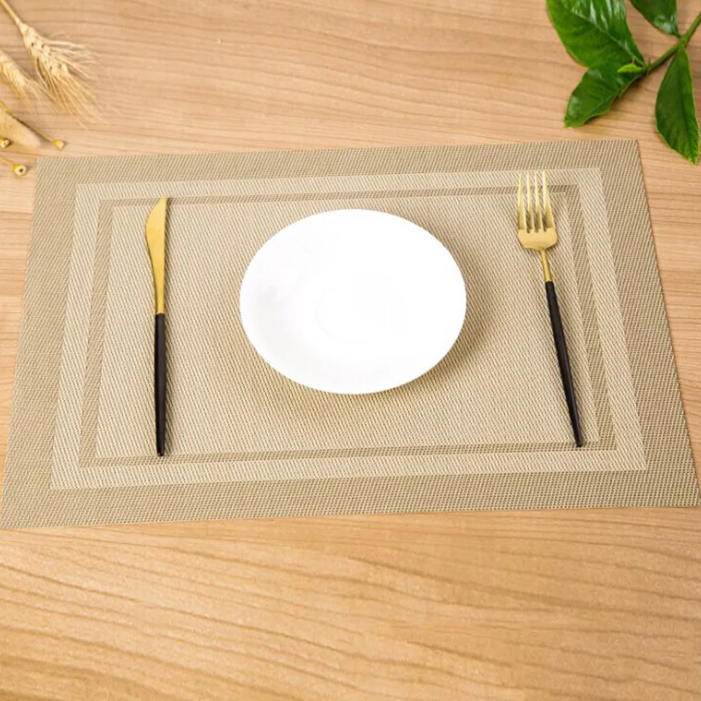 4PC Home Dining Mat Insulation Washable Family Features Western Table Kitchen dining hall hotel mat Black 64P |