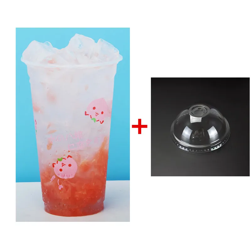 cup and lid 50 шт 90 Калибр Фламинго персиковый узор одноразовая холодная пластиковая чашка лето для сока молока для чая и других напитков упаковка чашка с крышкой - Цвет: cup and lid