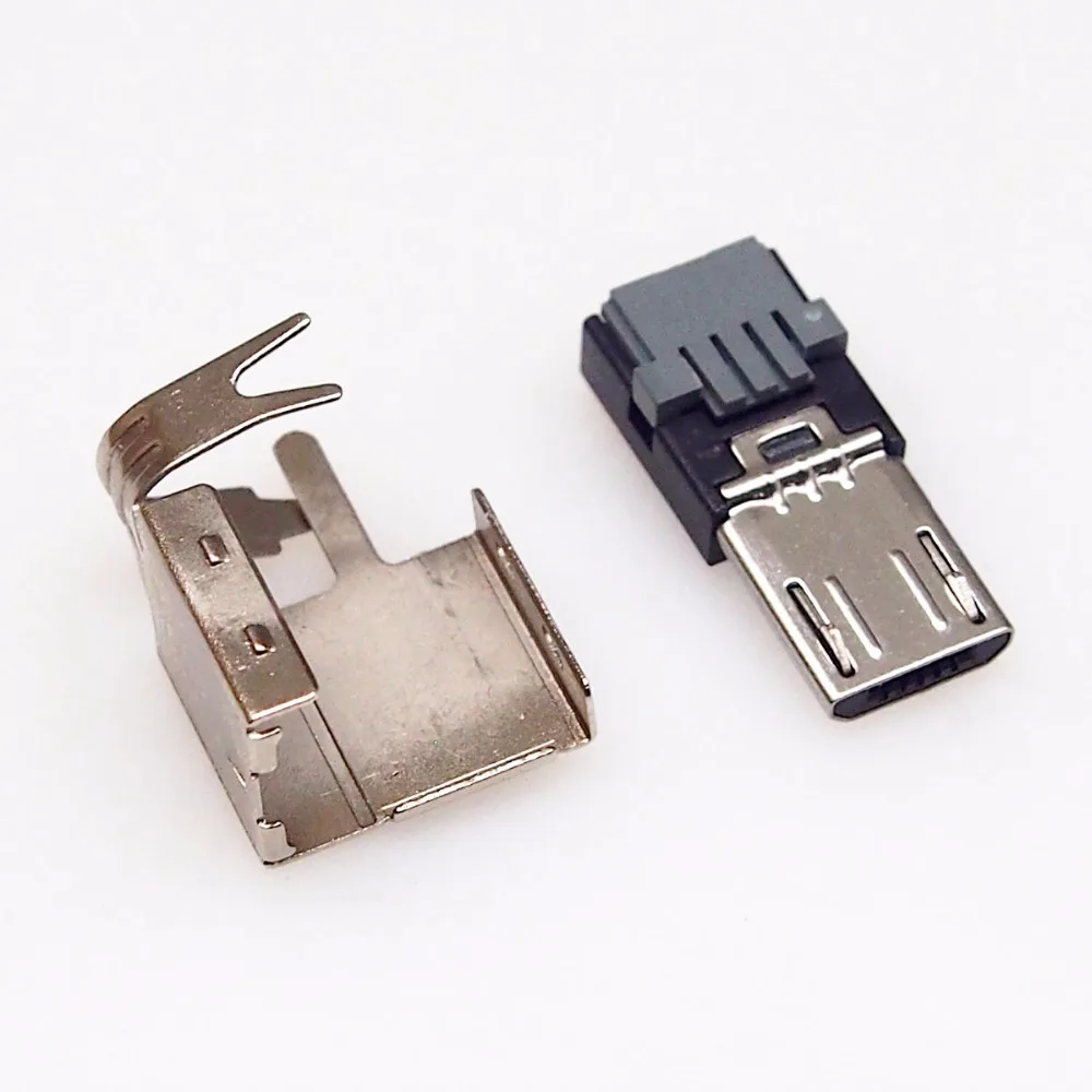 50 компл. 2 в 1 Micro USB штекер с металлическим корпусом корпус без приклеивания пресс