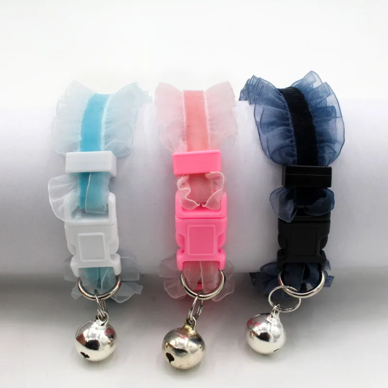 Свежий прекрасный эластичный кружевной ошейник для питомца кошки пластиковая