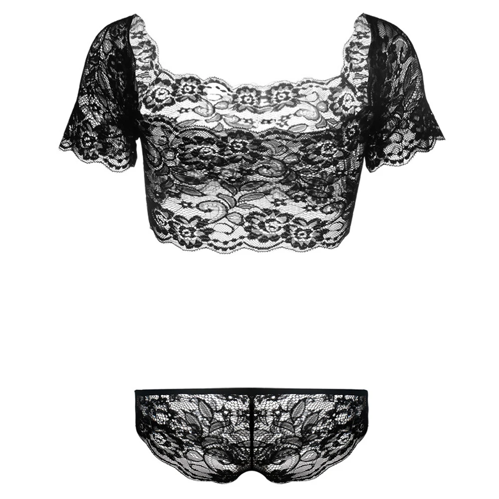 Сексуальный кружевной комплект нижнего белья черная Пижама с вырезом лодочкой