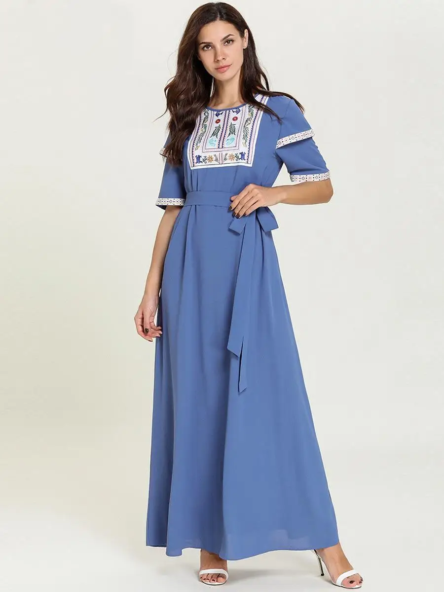 Женское длинное мусульманское платье кафтан Повседневное макси с поясом