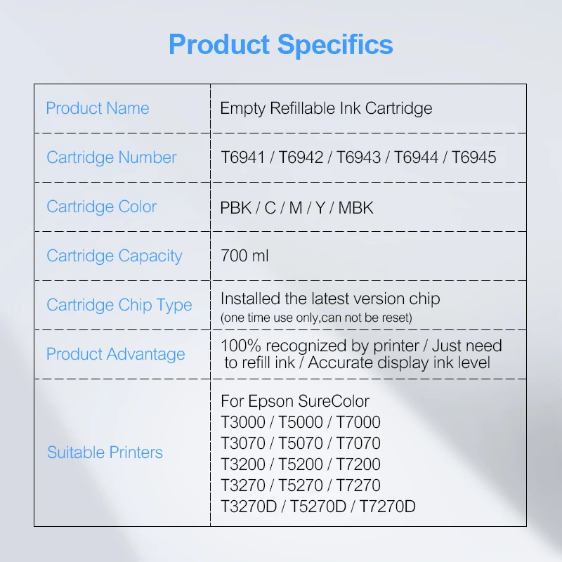 5 цветов/комплект картридж для принтера Epson SureColor T3000 T3200 T5200 T7200 T3270 T5270 T7270 700|cartridge