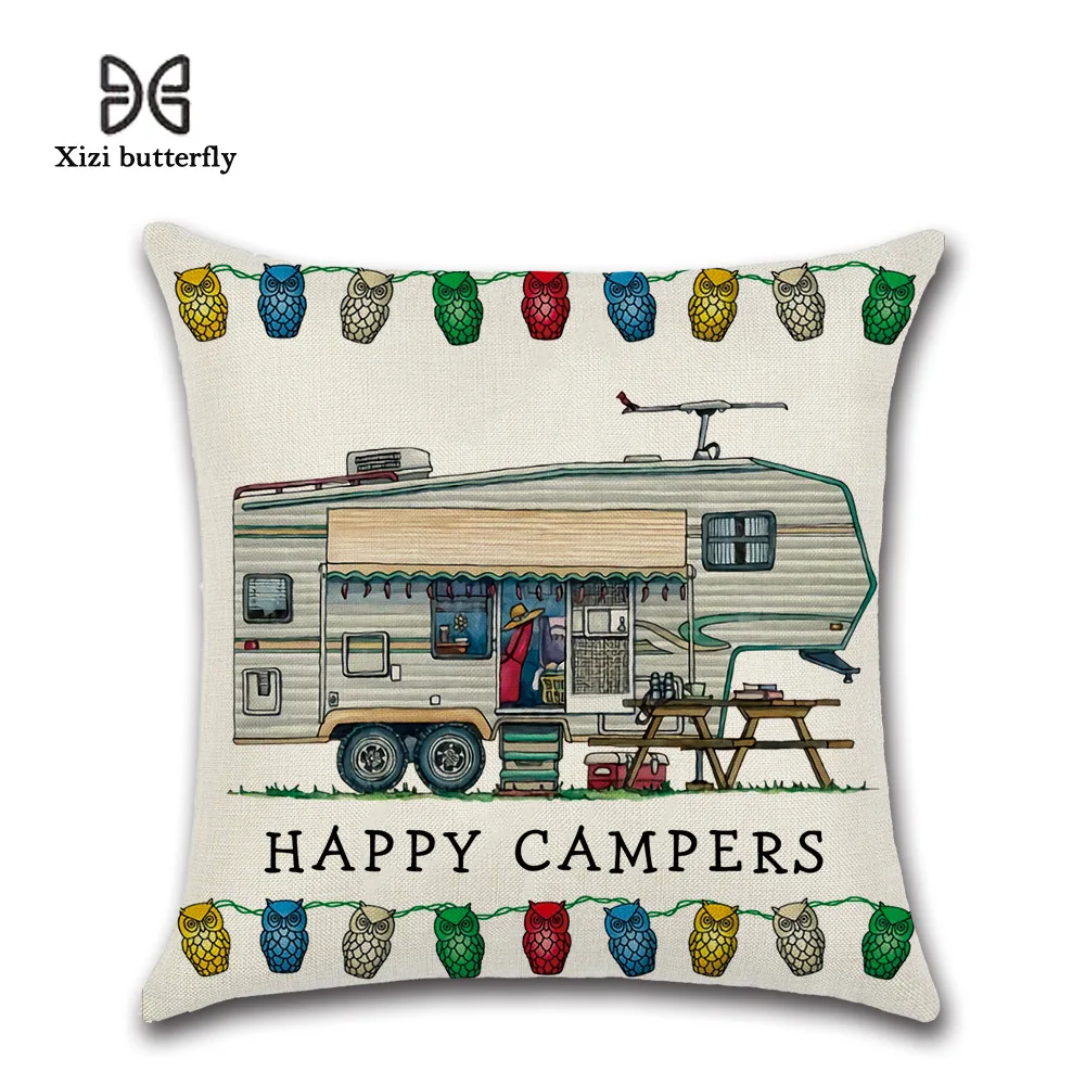 Мультфильм Happy Campers печатных подушки Чехлы для мангала 45*45 см диван/Car узкие