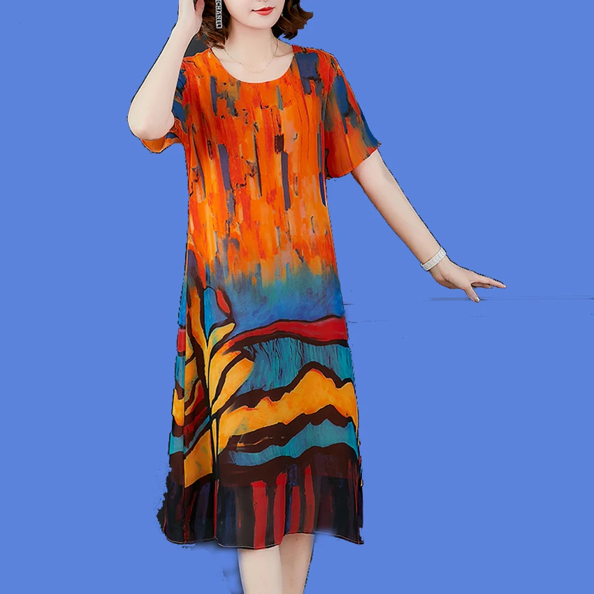 Женское платье из искусственного шелка и шифона большие размеры высокое