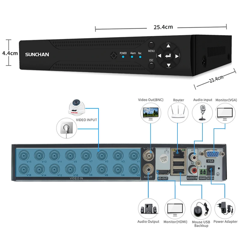 SUNCHAN 2.0MP домашней безопасности Камера Системы 2 мегапикселя Full HD 1080P 16 канальный DVR
