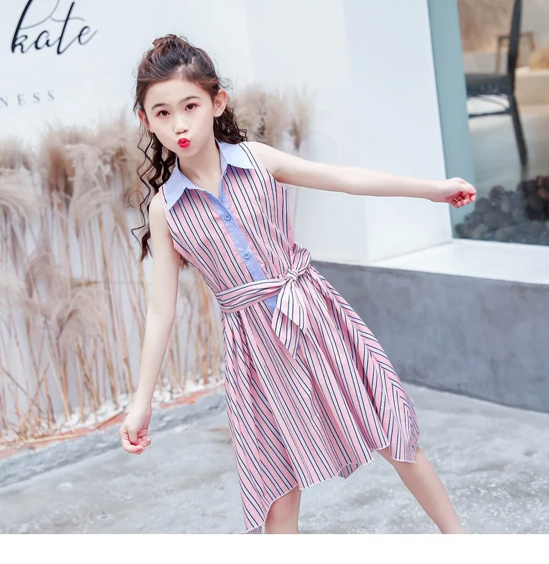 WLG family matching clothes mother and daughter striped fashion dresses summer sleeveless dress