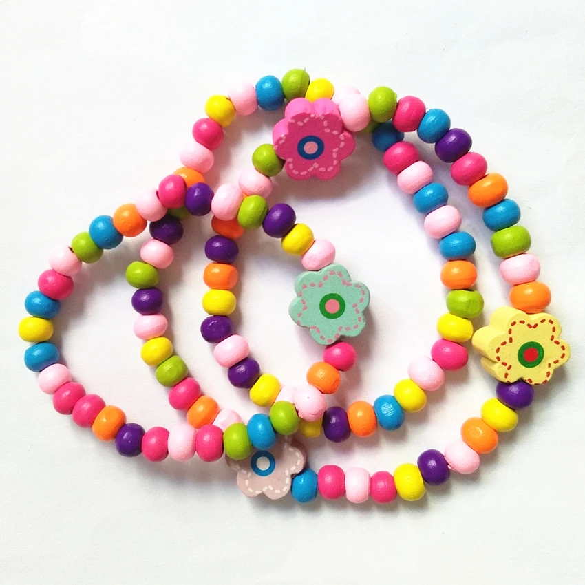 12 шт./лот Новинка эластичная веревка детские деревянные бусы ожерелье браслет